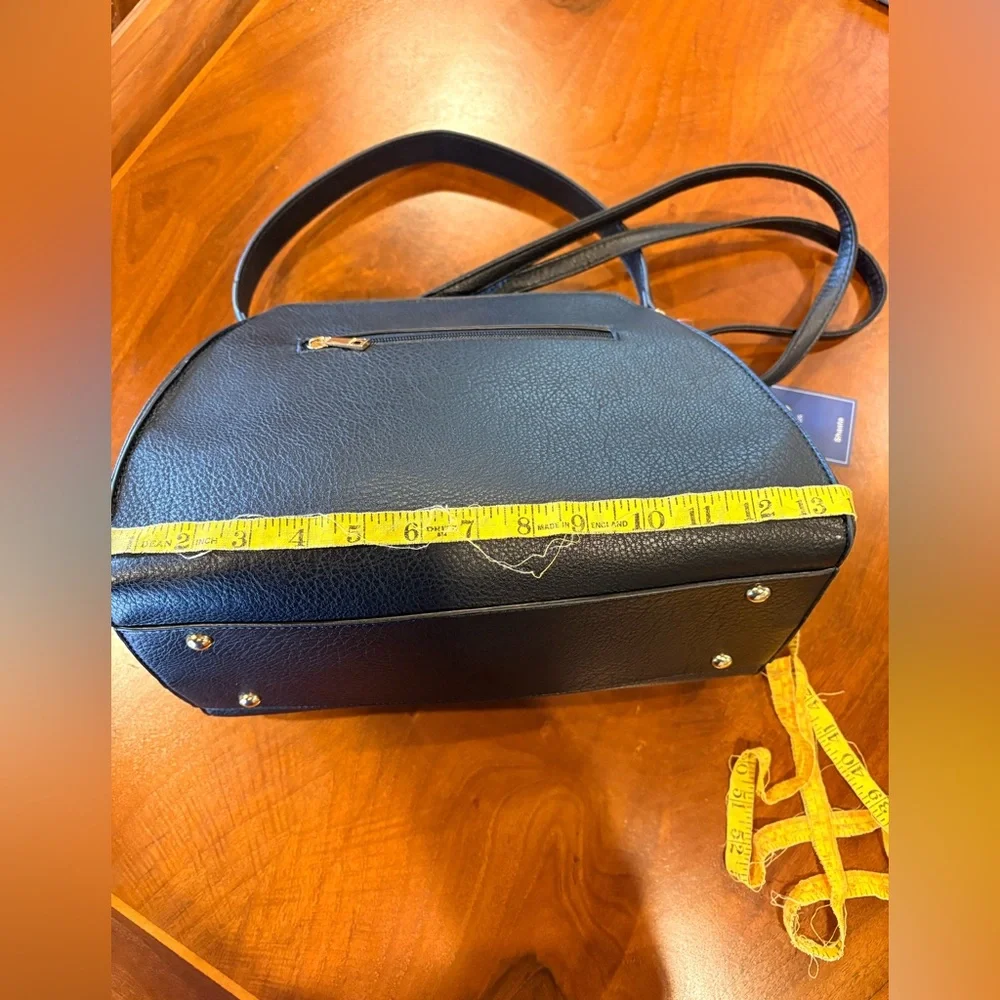 NWT, Elegant Black Leather Bag with Floral Accent, - Picture 6 of 6